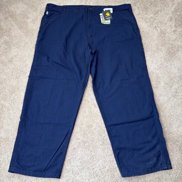 Carhartt FR Pants Mens 50x30 Navy Blue Canvas Fire Resistant Workwear FRB159 NWT - Picture 1 of 12